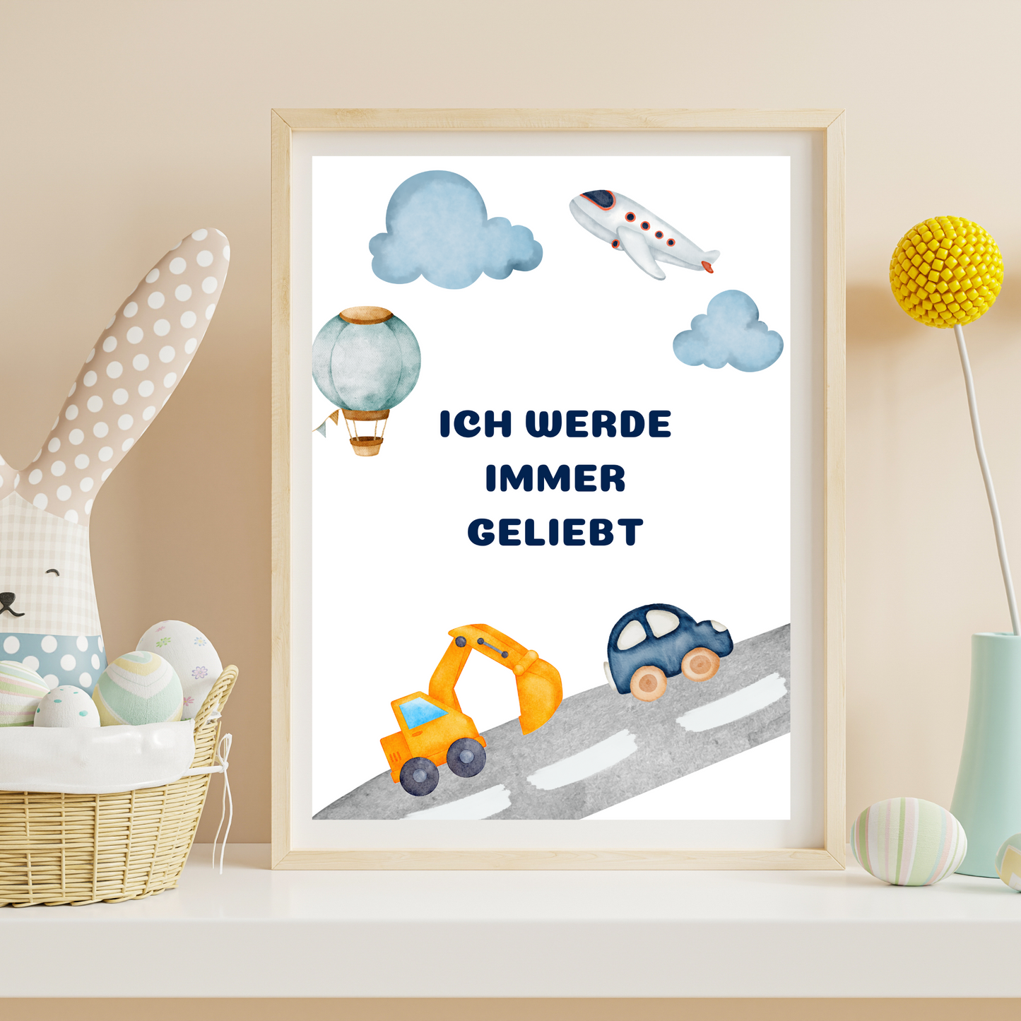 Fahrzeuge im Aquarell-Design: 'Ich werde immer geliebt' - Affirmationsposter für Kinder